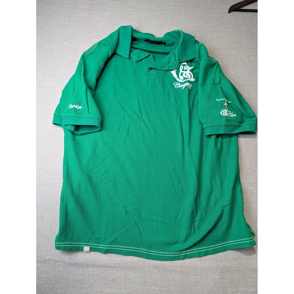 Coogi Polo Shirt Mens XL Green Cotton Pique Embroidered Lucky Country Streetwear
